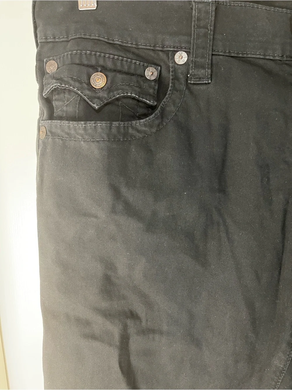 True Religion Bluish Black Retro Flap Back Pocket Ricky Jeans size 34